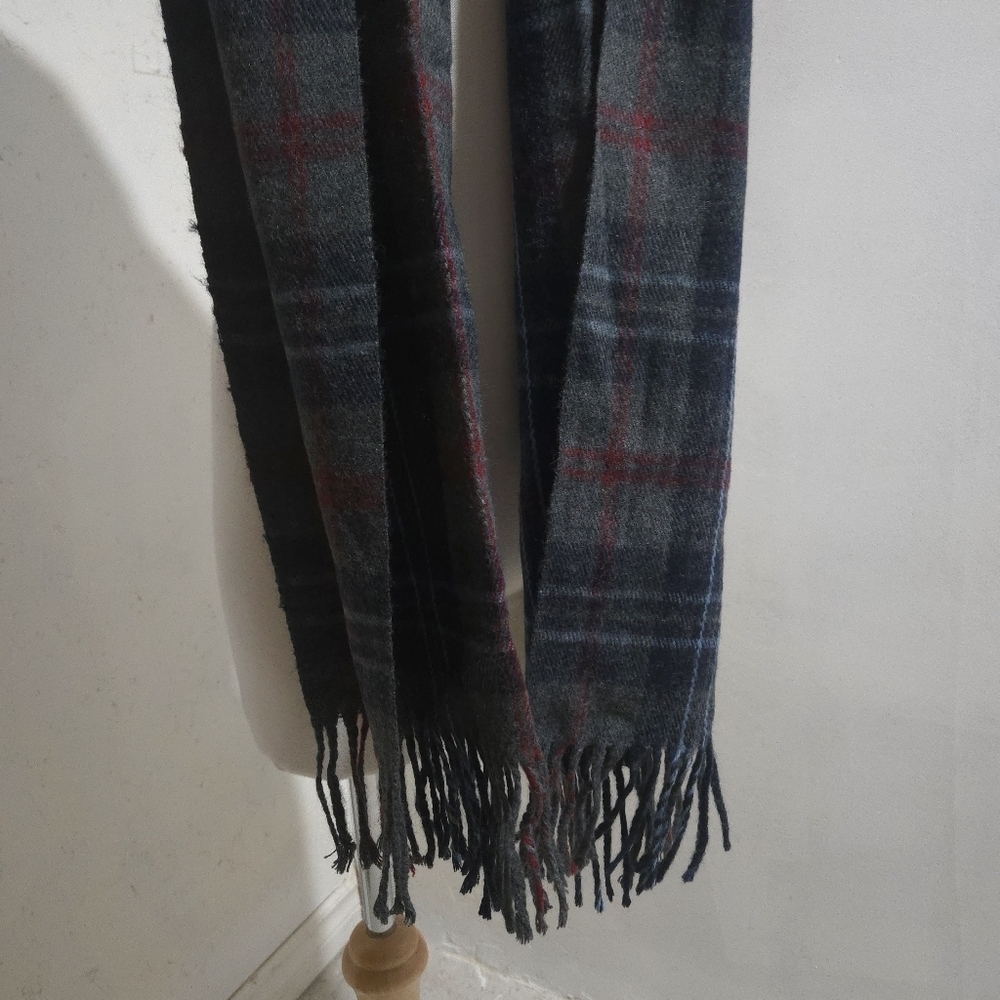 Denver Hayes Dark Blue , Grey and Red Checkered Scarf 10% Wool - Picture 3 of 6